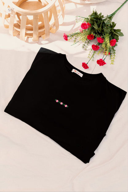 T-shirt d'allaitement avec broderie - Noir