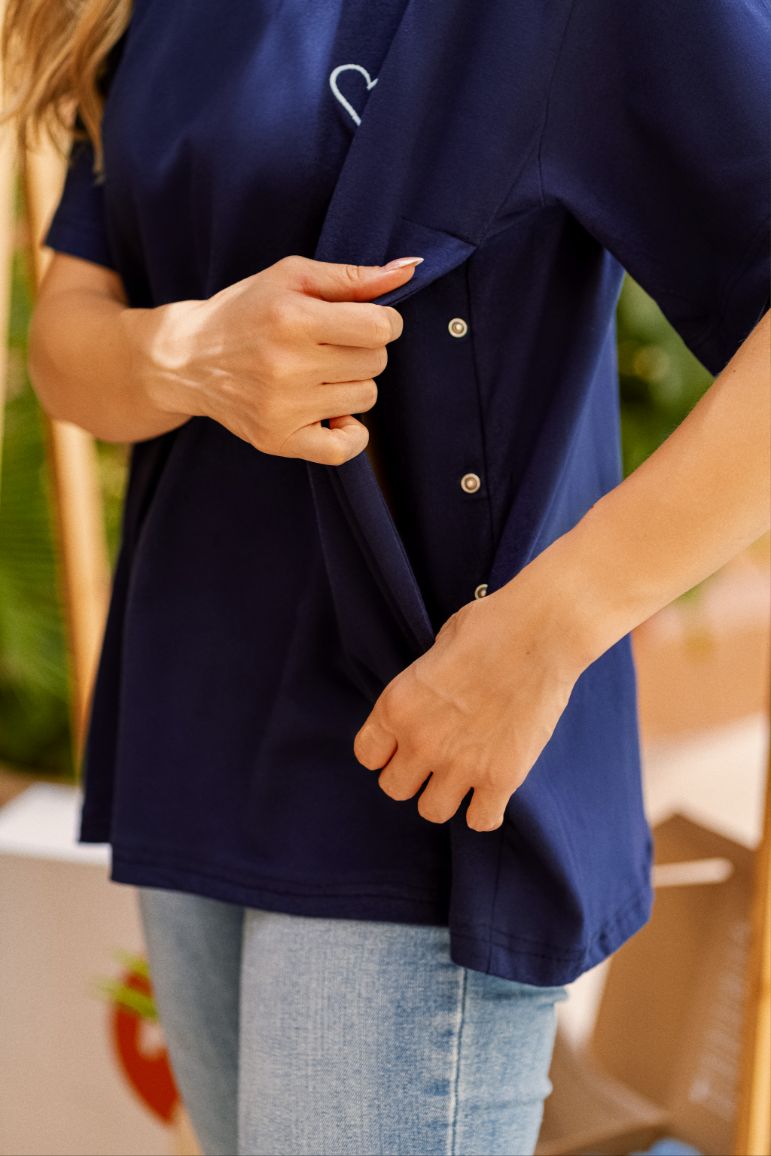 T-shirt d'allaitement avec broderie - bleu marine