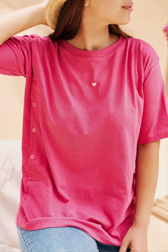 T-shirt d'allaitement avec broderie - fuchsia